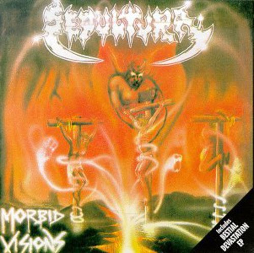 the album cover for Sepultura - Morbid Visions / Bestial Devastation (remastered)