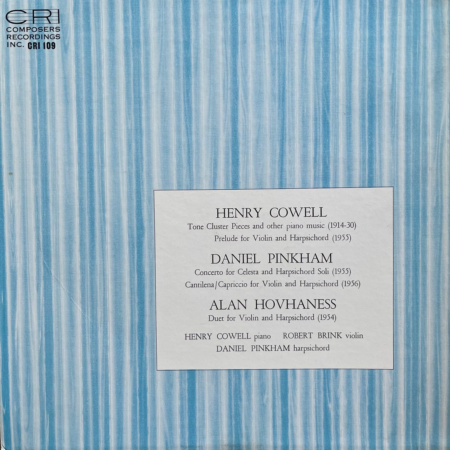 Henry Cowell / Daniel Pinkham / Alan Hovhaness - Tone Cluster Pieces... LP