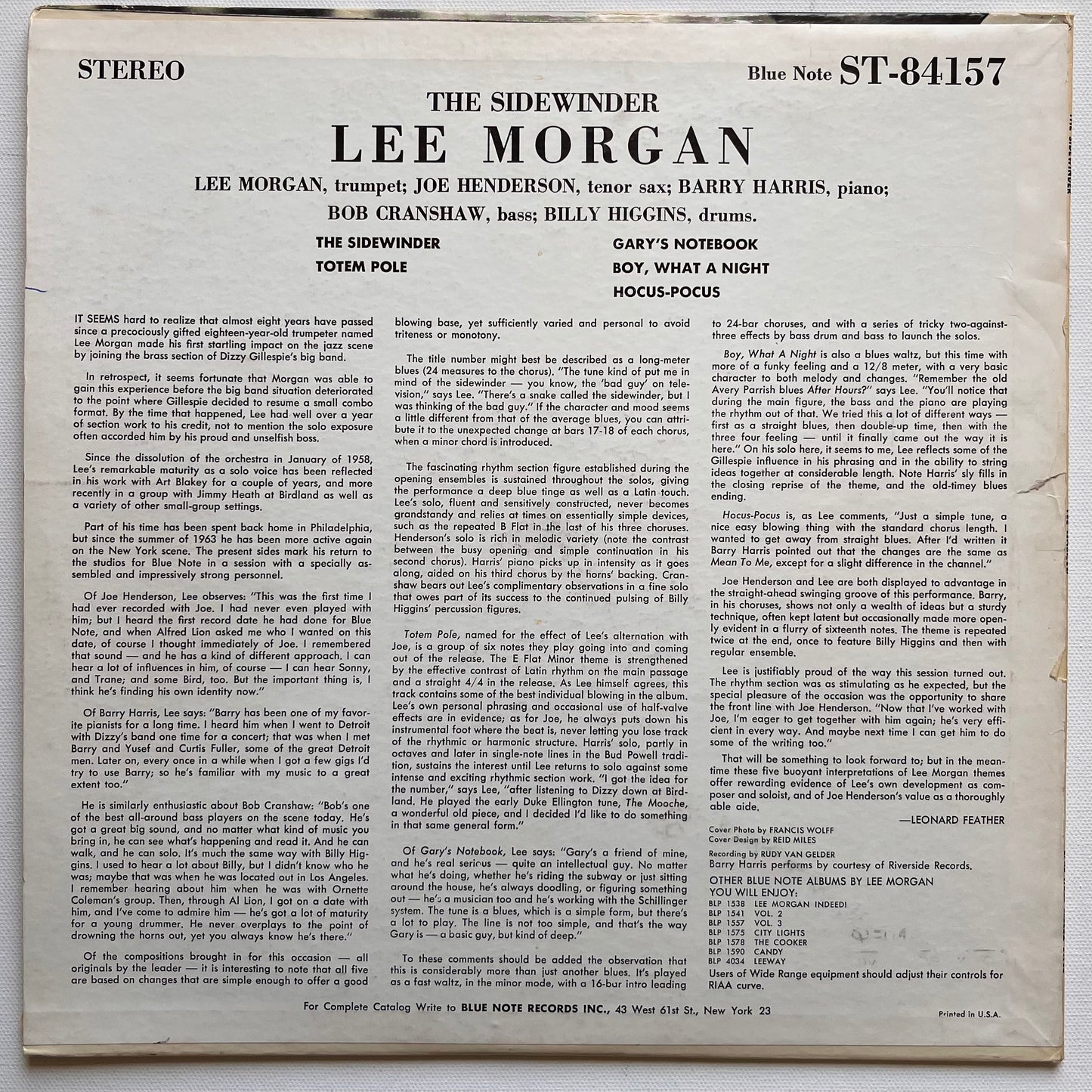 Lee Morgan - The Sidewinder (1964 stereo pressing, deep groove) LP
