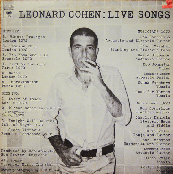 Leonard Cohen - Live Songs LP