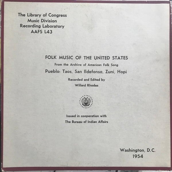 Pueblo: Taos, San Ildefonso, Zuni, Hopi - Folk Music LP