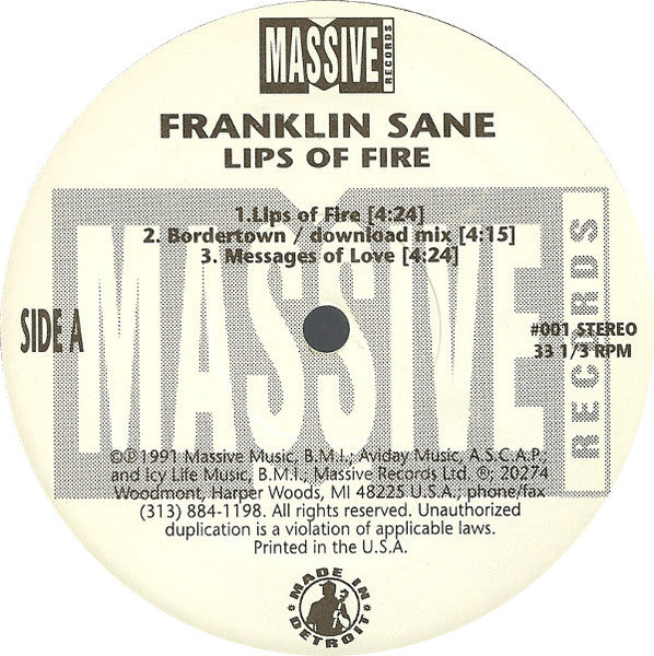 Franklin Sane – Lips Of Fire 12"