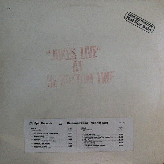 Southside Johnny & The Asbury Jukes – Jukes Live At The Bottom Line (Promo) LP