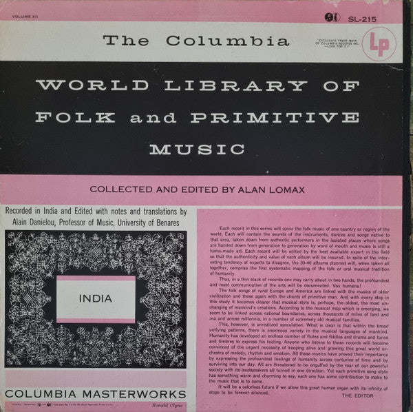 Alan Lomax / Alain Daniélou – India LP
