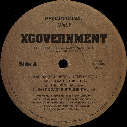 Xgovernment – Madina (Don Recca In The East) (Promo) 12"