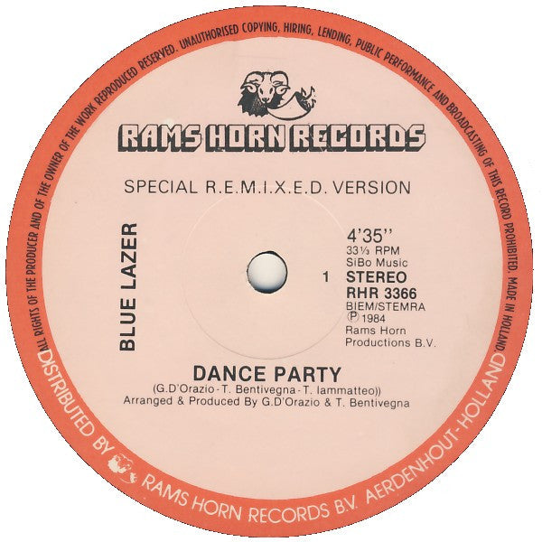 Blue Lazer – Dance Party / Just A Little More Loving Every Night 12"