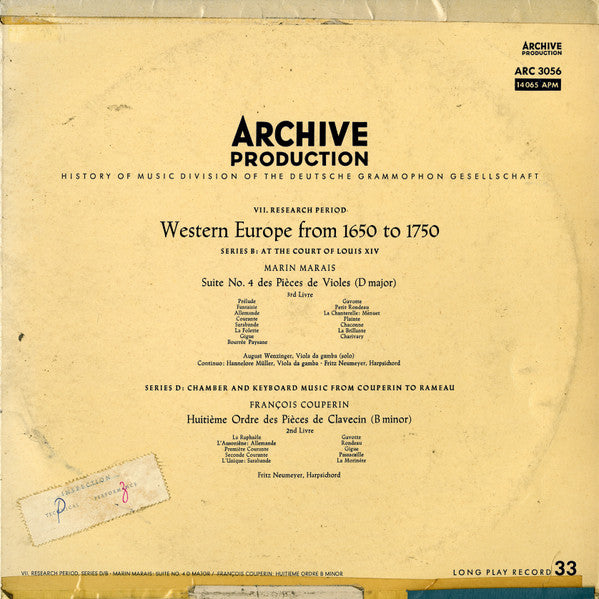 Marin Marais / Francois Couperin - Western Europe From 1650 to 1750 LP