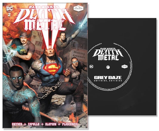 the album cover for Grey Daze - Anything, Anything (DC - Dark Nights: Death Metal Version) [Indie Exclusive Limited Edition 7in Flexi Disc + Comic]