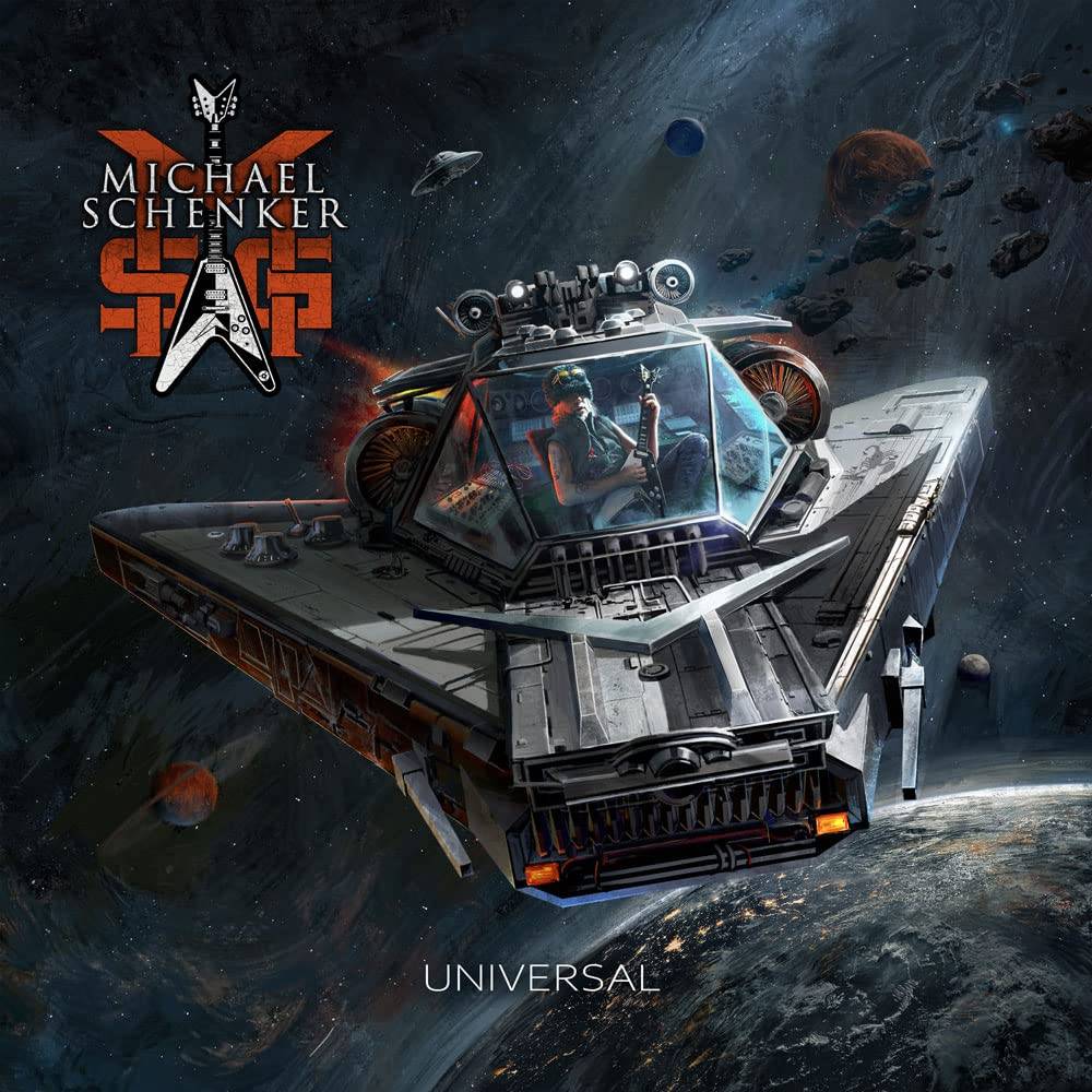 the album cover for The Michael Schenker Group - Universal [Indie Exclusive Limited Edition Red/White/Black Marbled LP]
