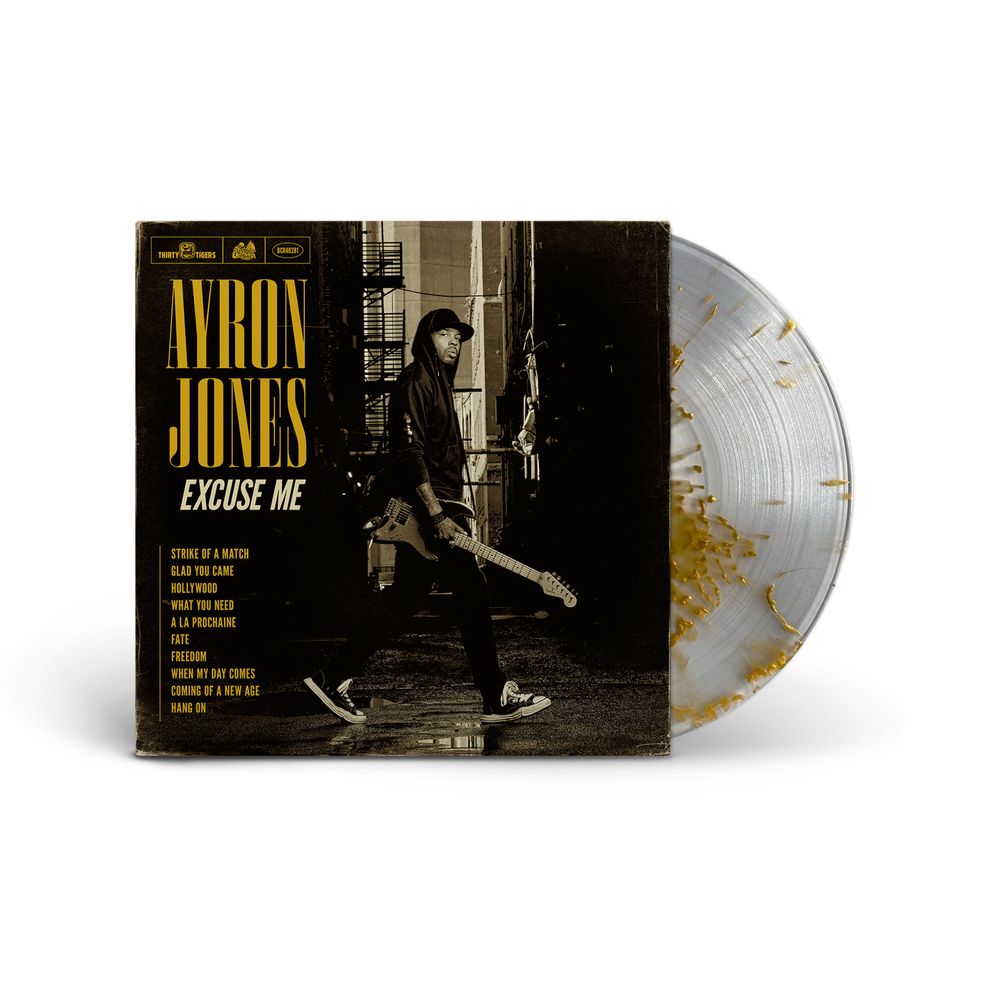 the album cover for Ayron Jones - Excuse Me [Indie Exclusive Shattered Gold]