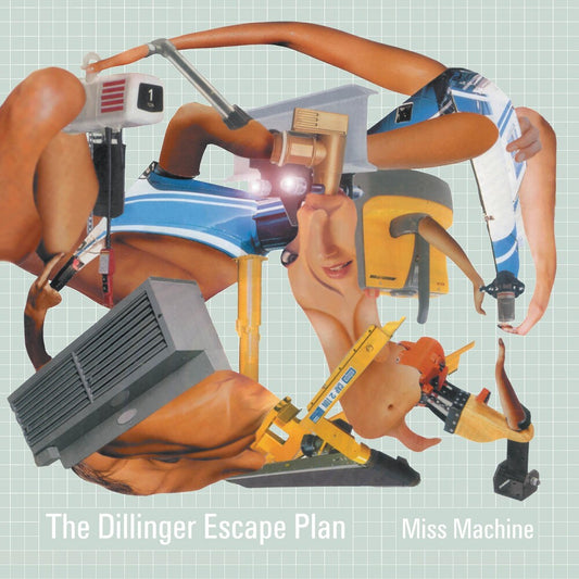 the album cover for The Dillinger Escape Plan - Miss Machine [Mint Green, White and Metallic Silver Tri Color Merge LP]
