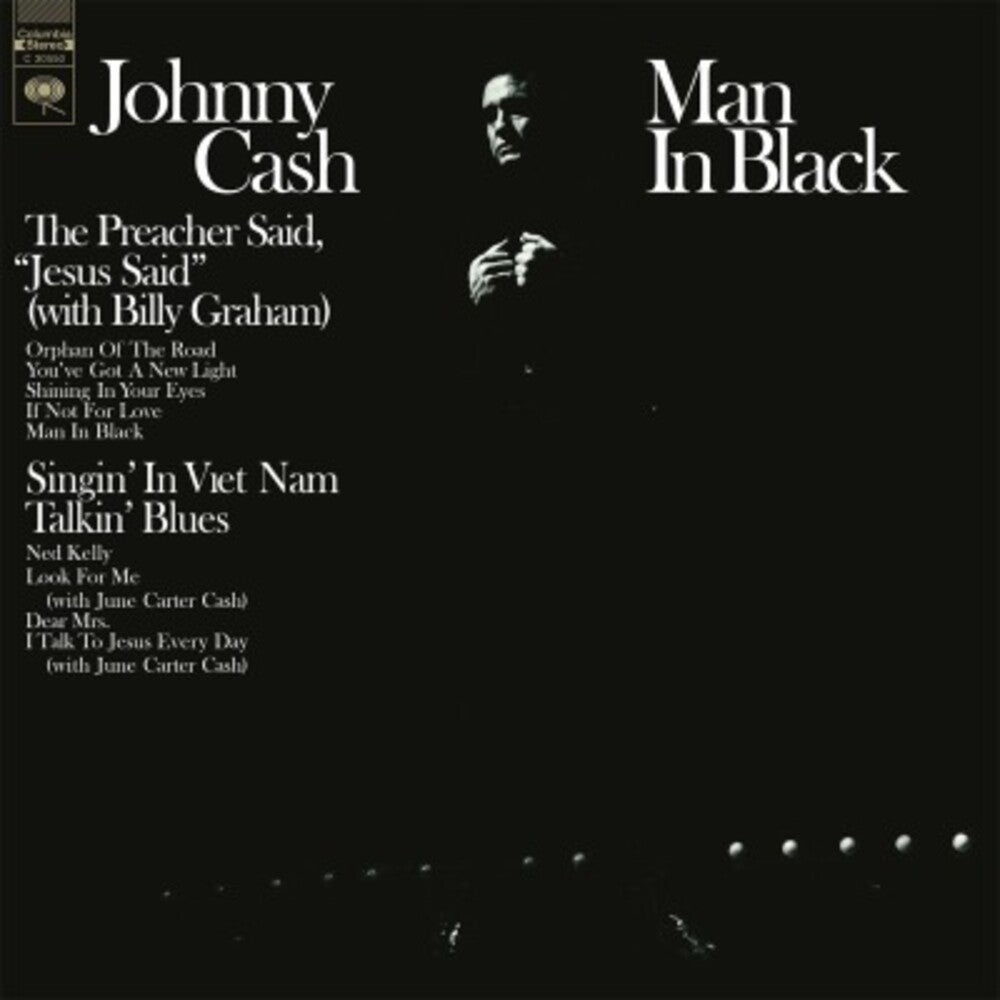 the album cover for Johnny Cash - Man In Black [Clear Vinyl] [Limited Edition] [180 Gram] (Hol)