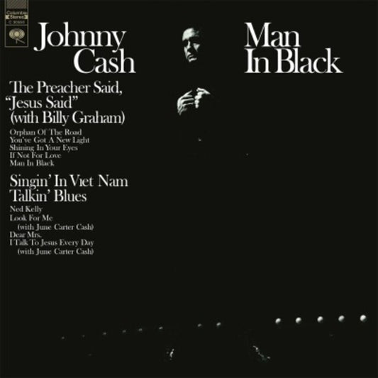 the album cover for Johnny Cash - Man In Black [Clear Vinyl] [Limited Edition] [180 Gram] (Hol)