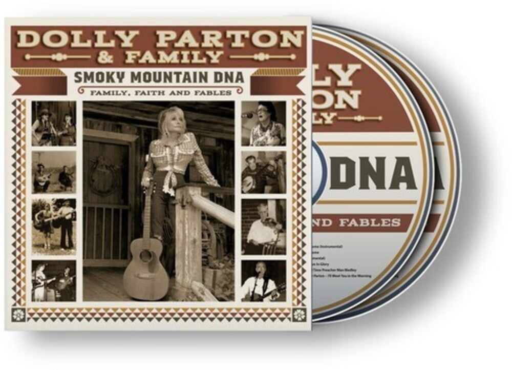 the album cover for Dolly Parton &amp; Family - Smoky Mountain DNA: Family, Faith and Fables [2 CD]