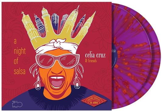 the album cover for Celia Cruz  & Friends - Night Of Salsa (25th Anniversary Edition) [180g Magenta Splatter 2 LP]