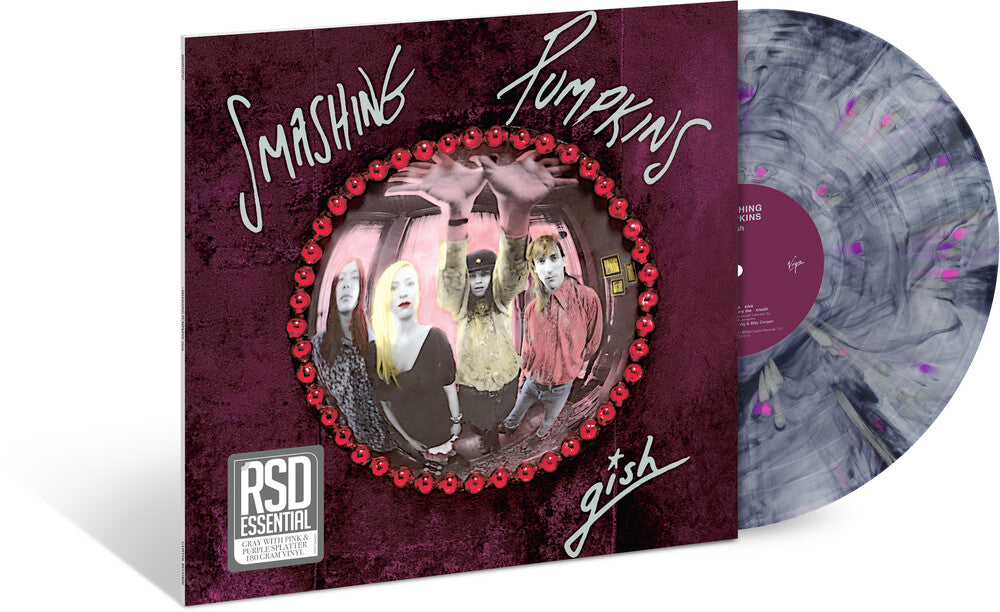 the album cover for The Smashing Pumpkins - Gish - RSD Essentials Exclusive [180g Gray with Pink/Purple Splatter]
