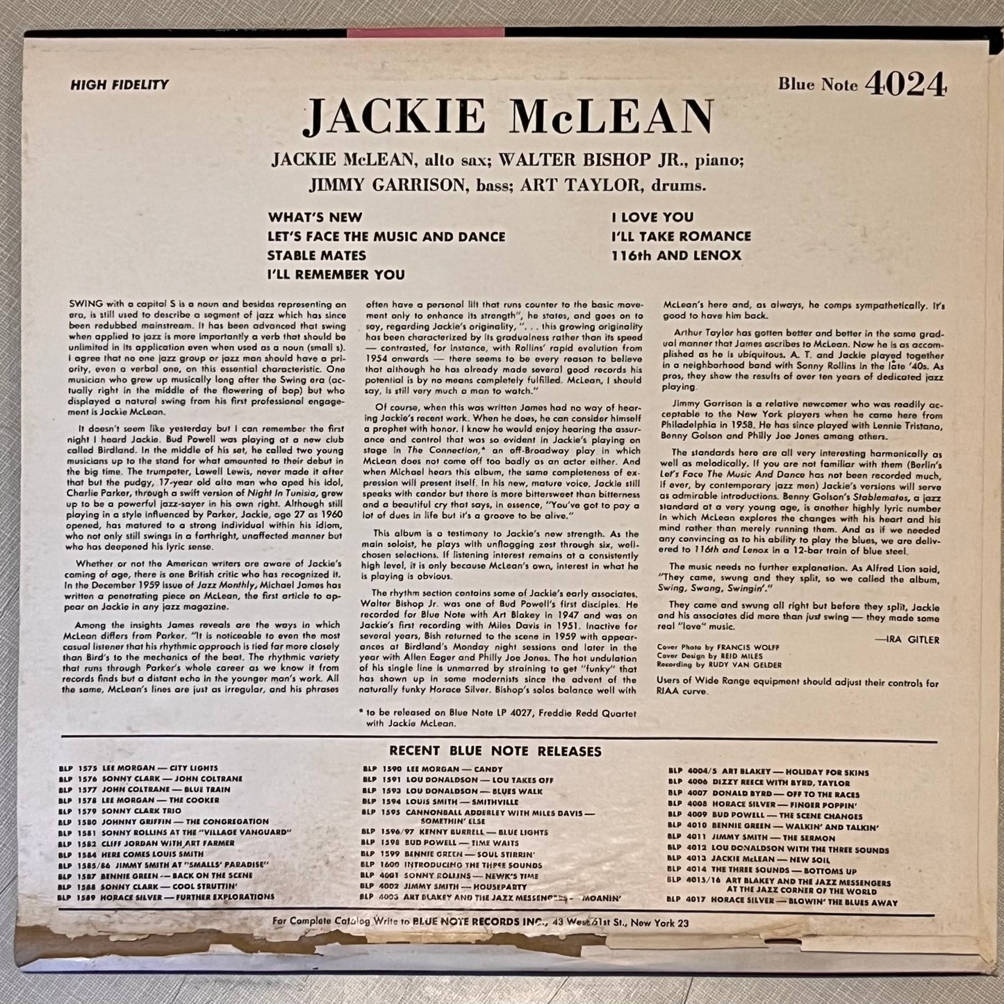 Jackie McLean ‎– Swing, Swang, Swingin' (1966 Mono, 47 W 63rd) LP