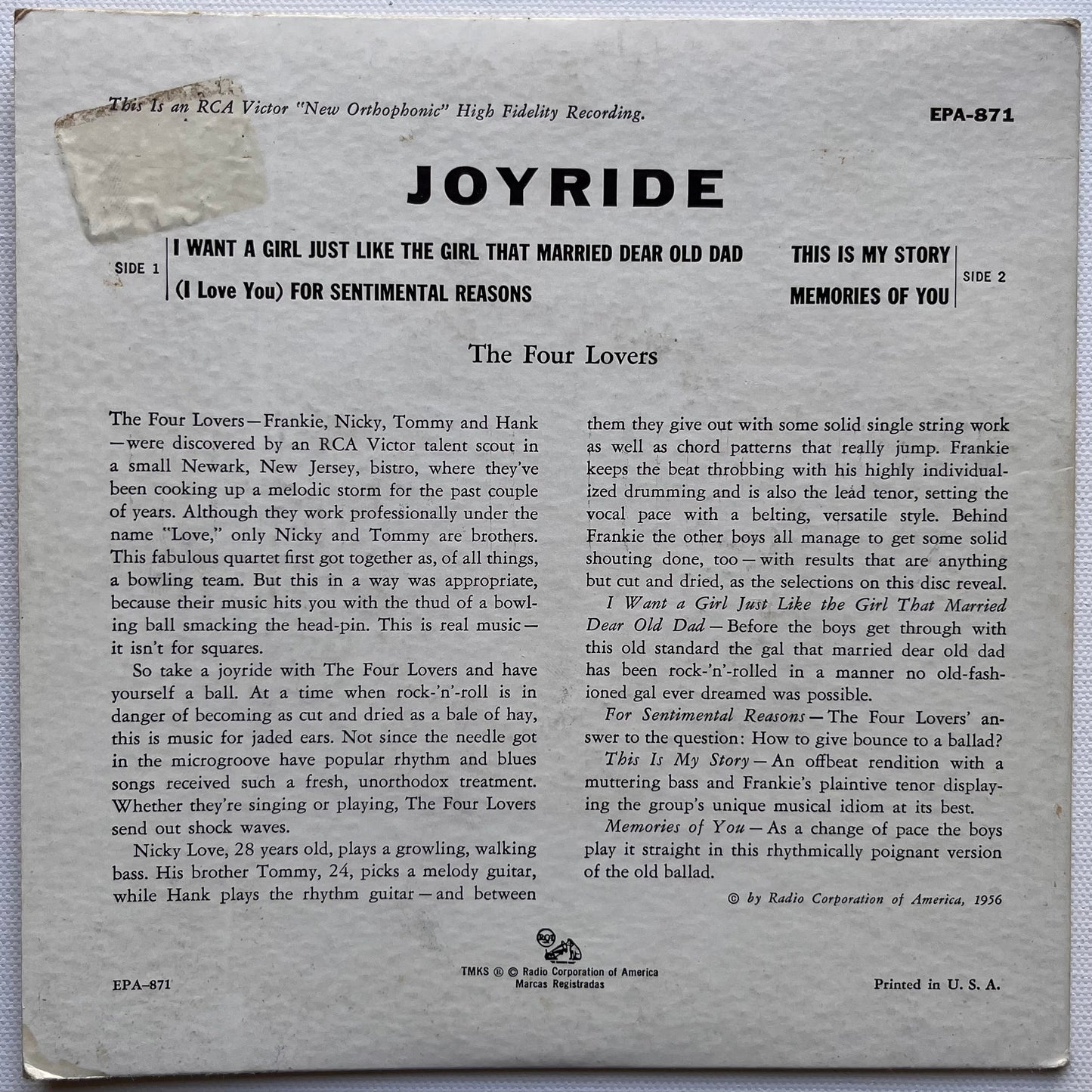 The Four Lovers – Joyride 7"