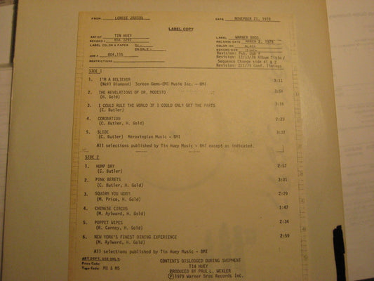 Tin Huey – Contents Dislodged During Shipment(Test Pressing) LP