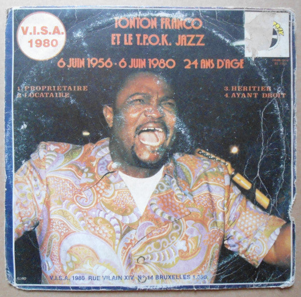 Tonton Franco Et Le T.P.O.K. Jazz – 6 Juin 1956 - 6 Juin 1980 24 Ans D'age LP