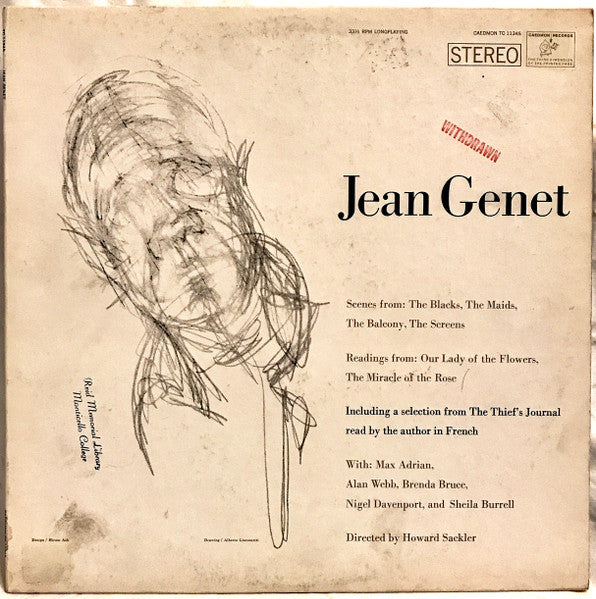 Jean Genet – Scenes From: The Blacks, The Maids, The Balcony, The Screens / Readings From: Our Lady Of The Flowers, The Miracle Of The Rose LP