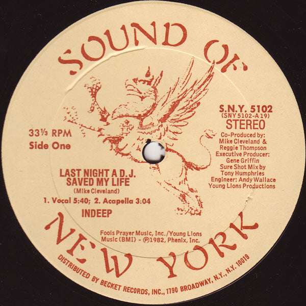 Indeep - Last Night A D.J. Saved My Life 12"