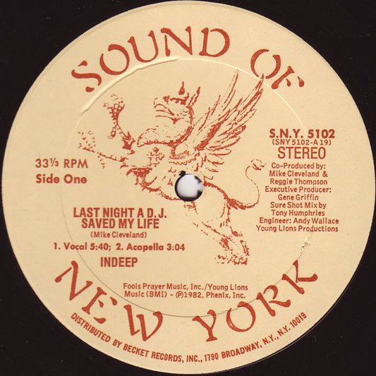 Indeep - Last Night A D.J. Saved My Life 12"