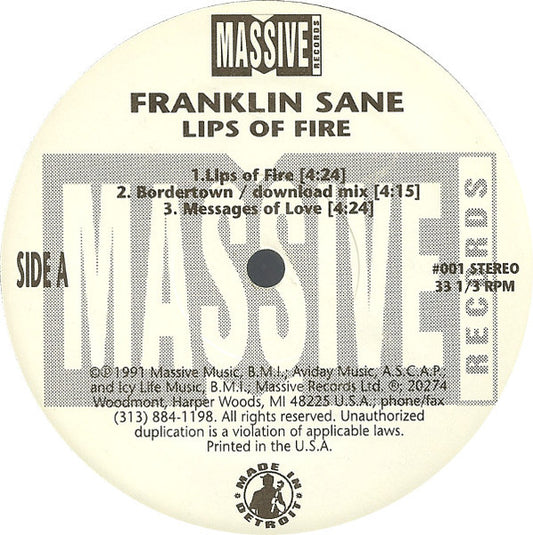 Franklin Sane – Lips Of Fire 12"