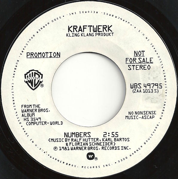 Kraftwerk – Numbers (Promo) 7"