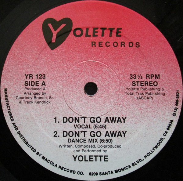 Yolette – Don't Go Away 12"