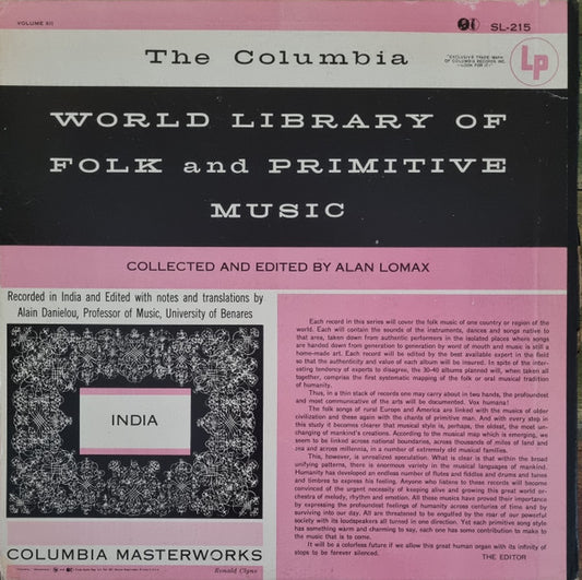 Alan Lomax / Alain Daniélou – India LP