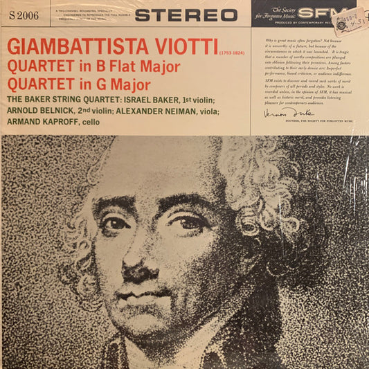 Viotti / Baker String Quartet - Quartet in B Flat Major, Quartet in G Major LP