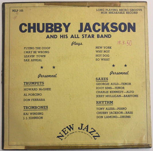 Chubby Jackson And His All Stars Band Plays - S/T 10"