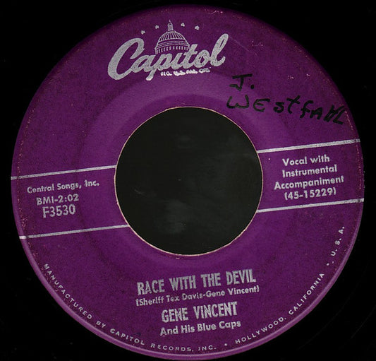 Gene Vincent And His Blue Caps - Race With The Devil / Gonna Back Up Baby 7"