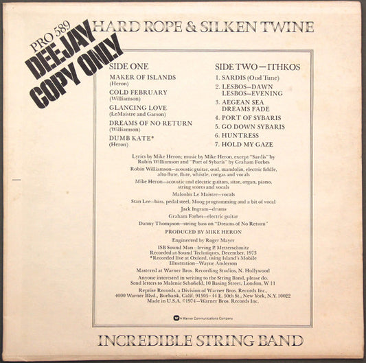 Incredible String Band - Hard Rope & Silken Twine (Promo) LP