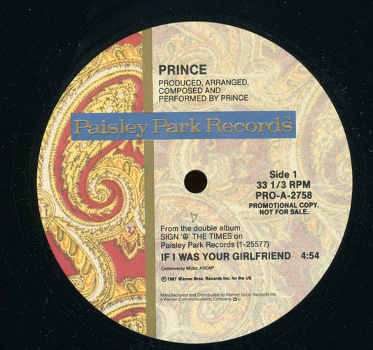 Prince – If I Was Your Girlfriend (Promo) 12"