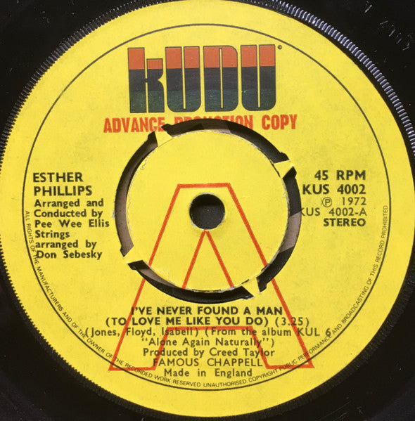 Esther Phillips – I've Never Found A Man / Cherry Red (UK 4-Pronged Promo) 7"